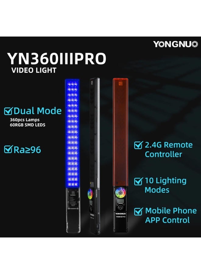 يونجنيو يونغنو YN360 III برو ضوء فيديو LED – عصا إضاءة يدوية ثنائية اللون 3200K-5500K مع RGB وتحكم عن بُعد - Image 2